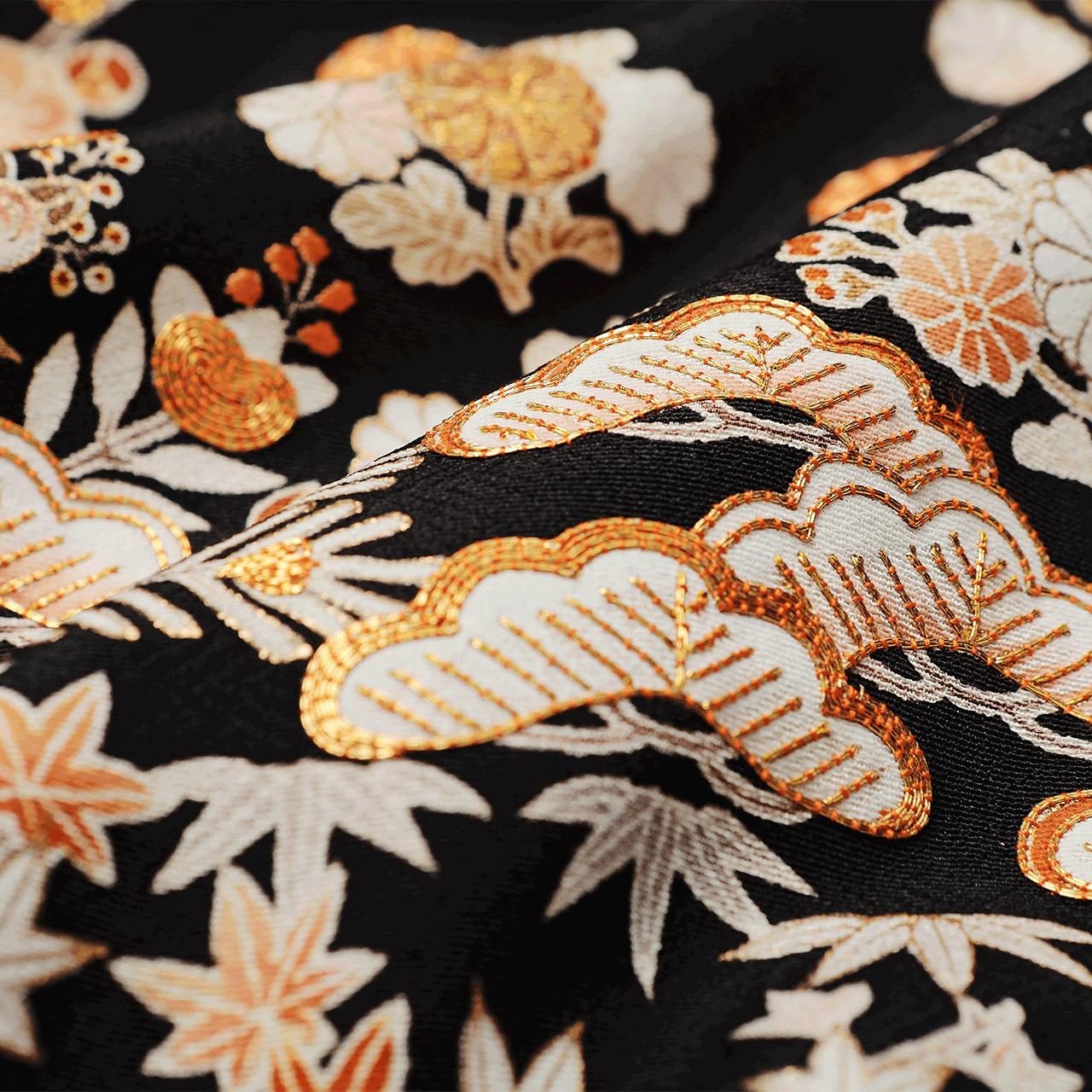 Reference detail: dense decorative print work on dark fabric